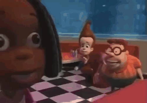 Cartoon Characters Sitting At Diner Table GIF