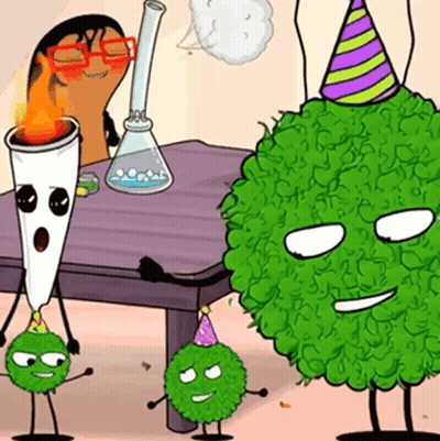 A Group Of Cartoon Characters Are Sitting At A Table With A Bong And A Cigarette GIF