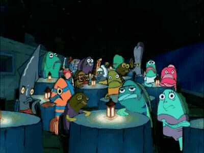 A Group Of Cartoon Characters Are Sitting At Tables With Lanterns GIF