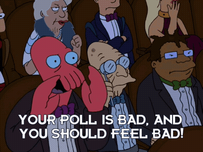 A Group Of Cartoon Characters Are Sitting In A Dark Room With The Words " Your Poll Is Bad And You Should Feel Bad " GIF