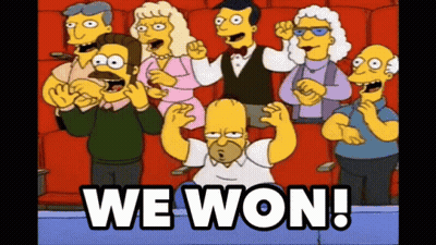 A Group Of Cartoon Characters Are Sitting In A Stadium With The Words We Won Written On The Bottom GIF