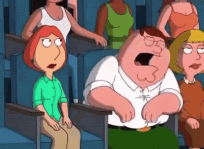 A Group Of Cartoon Characters Are Sitting In A Theater And One Of Them Is Yawning GIF