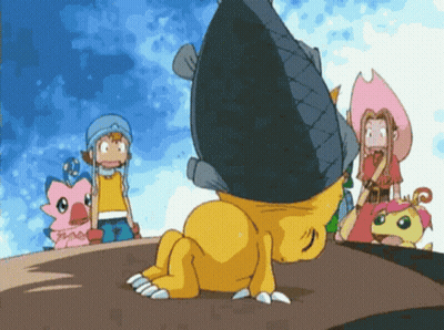 A Group Of Cartoon Characters Are Standing Around A Cartoon Character Laying On Its Back GIF