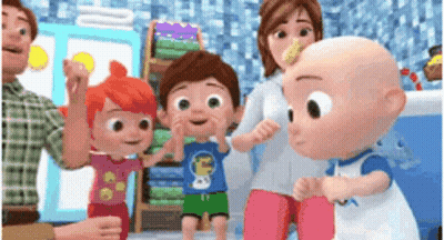A Group Of Cartoon Characters Are Standing In A Bathroom . GIF