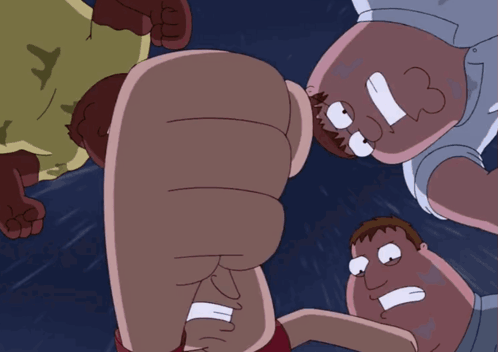 A Group Of Cartoon Characters Are Standing In A Circle And One Has The Number 13 On His Shirt GIF