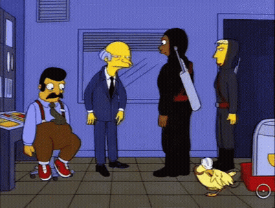 A Group Of Cartoon Characters Are Standing In A Room With A Duck In The Foreground . GIF