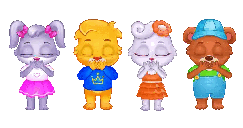 A Group Of Cartoon Characters Are Standing In Front Of A Pink Heart GIF