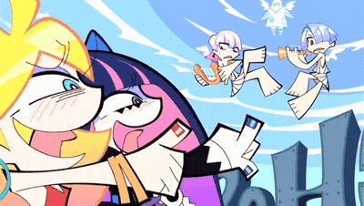 A Group Of Cartoon Characters Are Standing In Front Of A Sign That Says ' A ' On It GIF