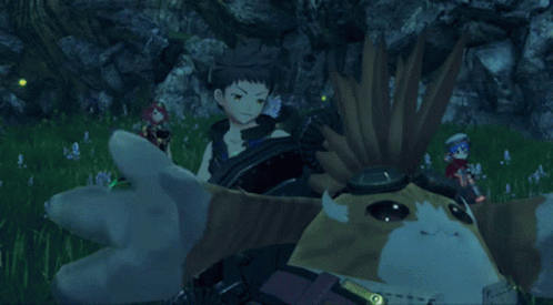 A Group Of Cartoon Characters Are Standing In The Grass GIF