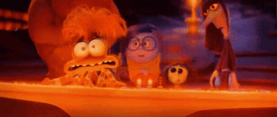 A Group Of Cartoon Characters Are Standing Next To Each Other And Looking At Something . GIF