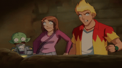 A Group Of Cartoon Characters Are Standing Next To Each Other And One Of Them Has A Green Head GIF