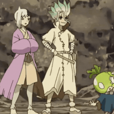 A Group Of Cartoon Characters Are Standing Next To Each Other In A Cave . GIF