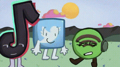 A Group Of Cartoon Characters Are Standing Next To Each Other In A Field Wearing Headphones . GIF