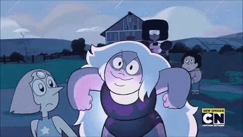 A Group Of Cartoon Characters Are Standing Next To Each Other In Front Of A House And A Cn Logo . GIF