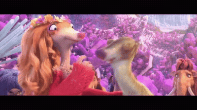 A Group Of Cartoon Characters Are Standing Next To Each Other In Front Of A Pink Background . GIF