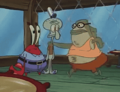 A Group Of Cartoon Characters Are Standing Next To Each Other Including Squidward And Mrs. Krabs GIF