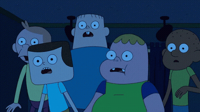 A Group Of Cartoon Characters Are Standing Next To Each Other GIF