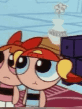 A Group Of Cartoon Characters Are Standing Next To Each Other On A Blue Background . GIF