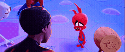 A Group Of Cartoon Characters Are Standing Next To Each Other On A Purple Background . GIF