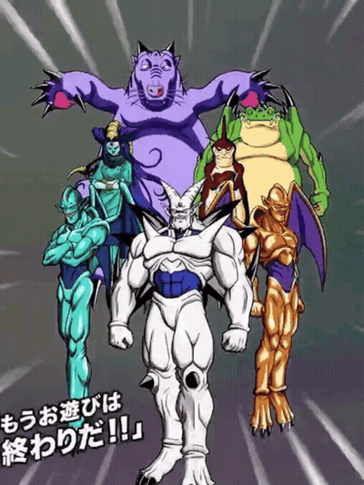 A Group Of Cartoon Characters Are Standing Next To Each Other With A Purple Cat In The Middle GIF