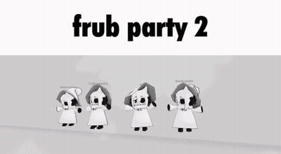 A Group Of Cartoon Characters Are Standing Next To Each Other With The Words Frub Party 2 Above Them GIF