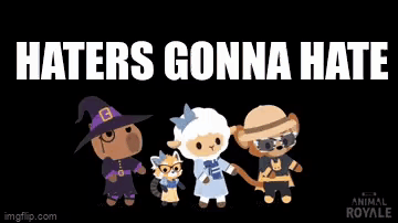 A Group Of Cartoon Characters Are Standing Next To Each Other With The Words `` Haters Gonna Hate '' . GIF