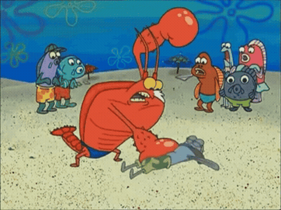 A Group Of Cartoon Characters Are Standing On A Beach Including A Lobster GIF