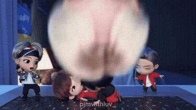 A Group Of Cartoon Characters Are Standing On A Laptop Keyboard . GIF