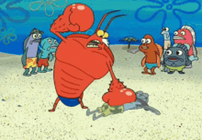 A Group Of Cartoon Characters Are Standing On A Sandy Beach Including A Lobster GIF