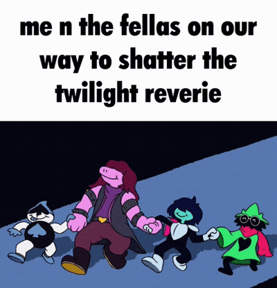 A Group Of Cartoon Characters Are Walking Down A Street With The Caption Me N The Fellas On Our Way GIF
