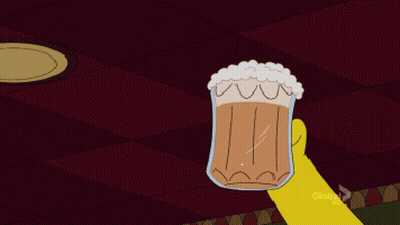 A Group Of Cartoon Characters Holding Beer Mugs With Foam On Top GIF