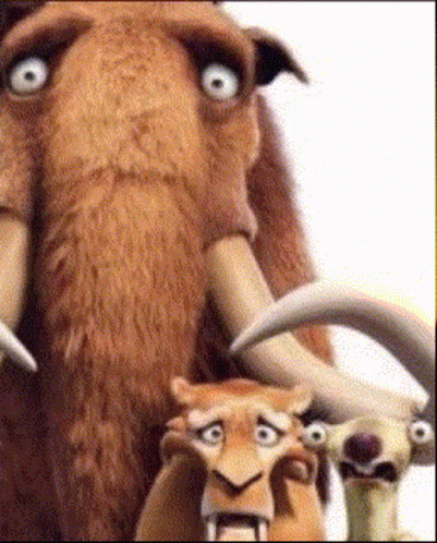 A Group Of Cartoon Characters Including A Mammoth And A Dog GIF