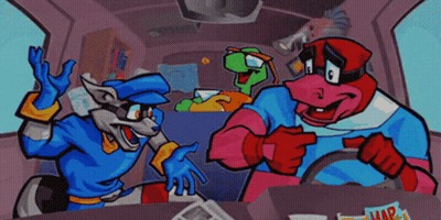 A Group Of Cartoon Characters Including A Raccoon And A Frog Are Sitting In A Car Talking GIF