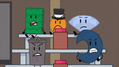 A Group Of Cartoon Characters Including A Trash Can A Diamond And A Crescent Moon GIF