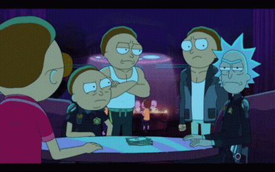 A Group Of Cartoon Characters Including Rick And Morty Are Gathered Around A Table GIF