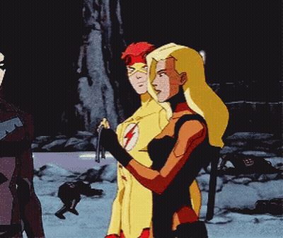 A Group Of Cartoon Characters Including The Flash And A Woman GIF