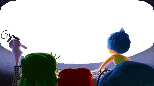 A Group Of Cartoon Characters Looking At A White Circle Sticker