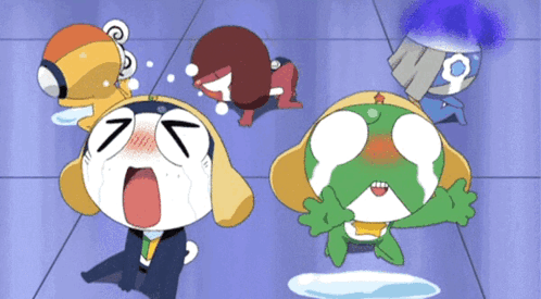 A Group Of Cartoon Characters One Of Which Has The Number 7 On It GIF