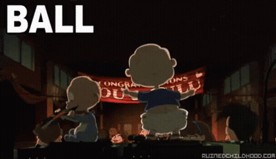 A Group Of Cartoon Characters Standing In Front Of A Banner That Says Congratulations GIF