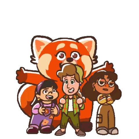 A Group Of Cartoon Characters Standing Next To Each Other Including A Red Panda Sticker