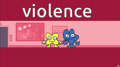 A Group Of Cartoon Characters Standing Next To Each Other Under The Word Violence GIF