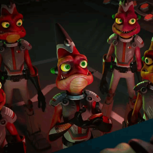 A Group Of Cartoon Characters Standing Next To Each Other With One Wearing A Hat That Says ' A ' On It GIF