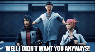 a group of cartoon characters standing next to each other with the caption well i did n't want you anyways