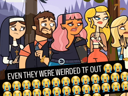 A Group Of Cartoon Characters Standing Next To Each Other With The Words Even They Were Weirded Tf Out GIF