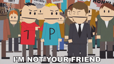 A Group Of Cartoon Characters Standing Next To Each Other With The Words " I 'M Not Your Friend " Below Them GIF