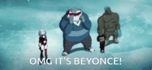 A Group Of Cartoon Characters Standing Next To Each Other With The Words Omg It 'S Beyonce GIF