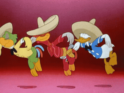 A Group Of Cartoon Characters Wearing Sombrero Hats Are Dancing Together GIF