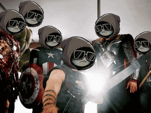 A Group Of Cartoon Characters Wearing Sunglasses And Hats GIF
