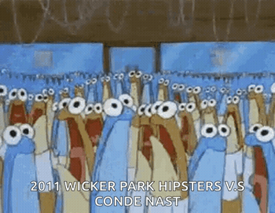 A Group Of Cartoon Characters With Big Eyes Are Standing In A Line . GIF