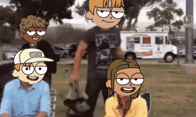 A Group Of Cartoon Characters With One Wearing A Hat That Says Stonks GIF